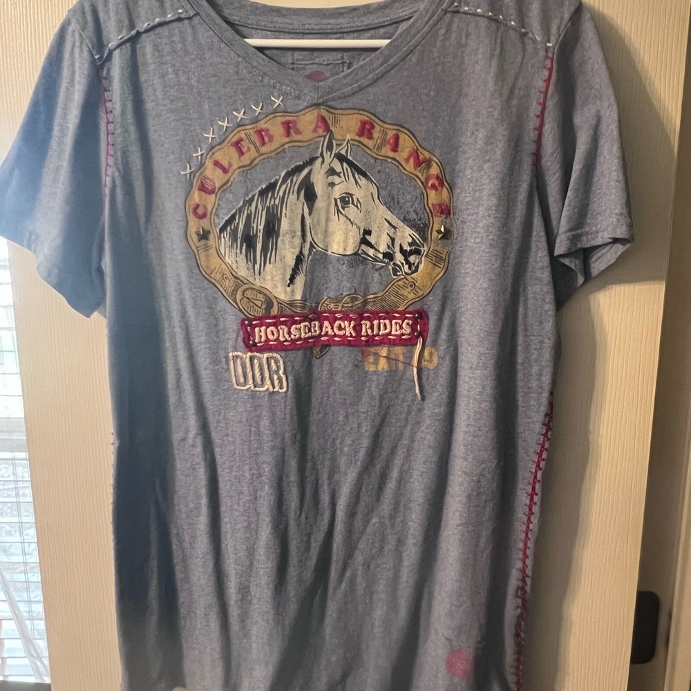 Blue Graphic T-Shirt with Horse Design